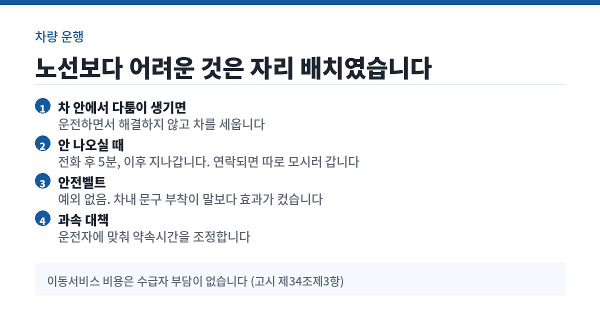 주간보호센터 차량 운행 원칙 요약